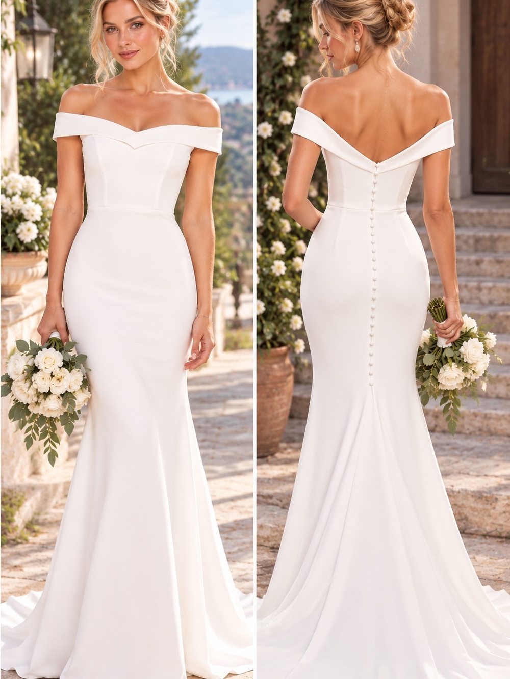 Lulus Arienne White Off the Shoulder Mermaid Wedding Dress Size L NWT‎
